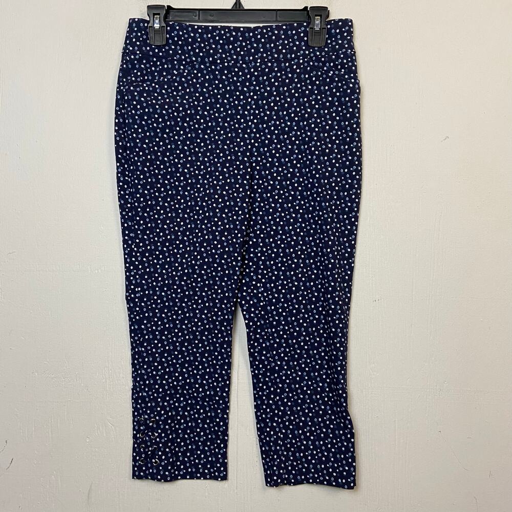 Chico's Perfect Stretch Women's Blue Polka Dot Crop Pants Size 6